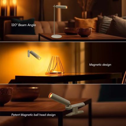 LED dimmbare magnetische wiederaufladbare Tischlampe 3in1 LED/3W/5V 4000K 1500 mAh Weiß