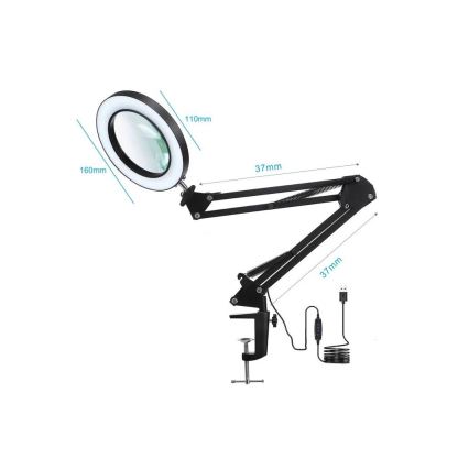 LED dimmbare Tischlampe mit Lupe LED/22W/5V 4000-6000K schwarz
