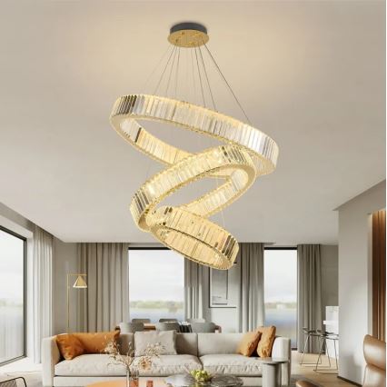 LED dimmbarer Kristall-Pendelleuchter an Seil LED/115W/230V 3000-6500K Chrom/Gold + Fernbedienung