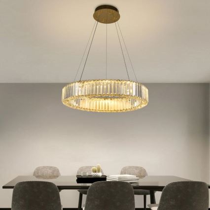 LED dimmbarer Kristall-Pendelleuchter an Seil LED/40W/230V 3000-6500K Chrom/Gold + Fernbedienung