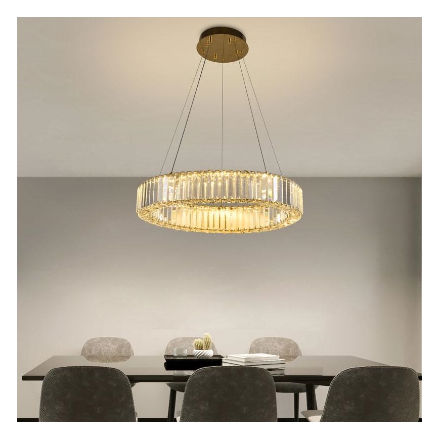 LED dimmbarer Kristall-Pendelleuchter an Seil LED/40W/230V 3000-6500K Chrom/Gold + Fernbedienung