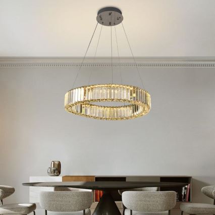 LED dimmbarer Kristall-Kronleuchter an Kabel LED/40W/230V 3000-6500K glänzender Chrom + Fernbedienung
