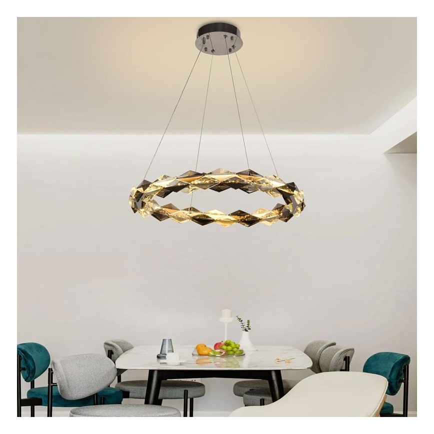 LED dimmbarer Kristall-Kronleuchter an Kabel LED/40W/230V 3000-6500K glänzender Chrom + Fernbedienung