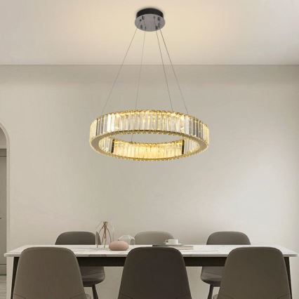 LED dimmbarer Kristall-Kronleuchter an Kabel LED/40W/230V 3000-6500K glänzender Chrom + Fernbedienung