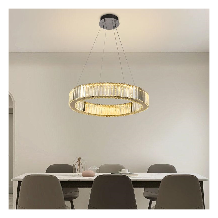 LED dimmbarer Kristall-Kronleuchter an Kabel LED/40W/230V 3000-6500K glänzender Chrom + Fernbedienung