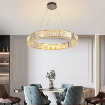 LED dimmbarer Kristall-Kronleuchter an Kabel LED/50W/230V 3000-6500K glänzender Chrom + Fernbedienung