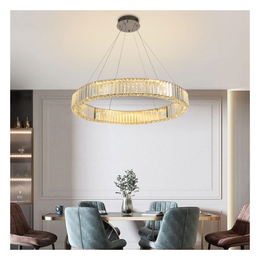 LED dimmbarer Kristall-Kronleuchter an Kabel LED/50W/230V 3000-6500K glänzender Chrom + Fernbedienung