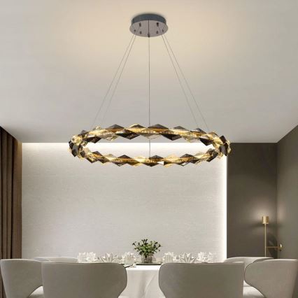 LED dimmbarer Kristall-Pendelleuchter an Seil LED/55W/230V 3000-6500K glänzender Chrom + Fernbedienung