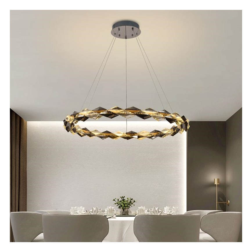 LED dimmbarer Kristall-Pendelleuchter an Seil LED/55W/230V 3000-6500K glänzender Chrom + Fernbedienung