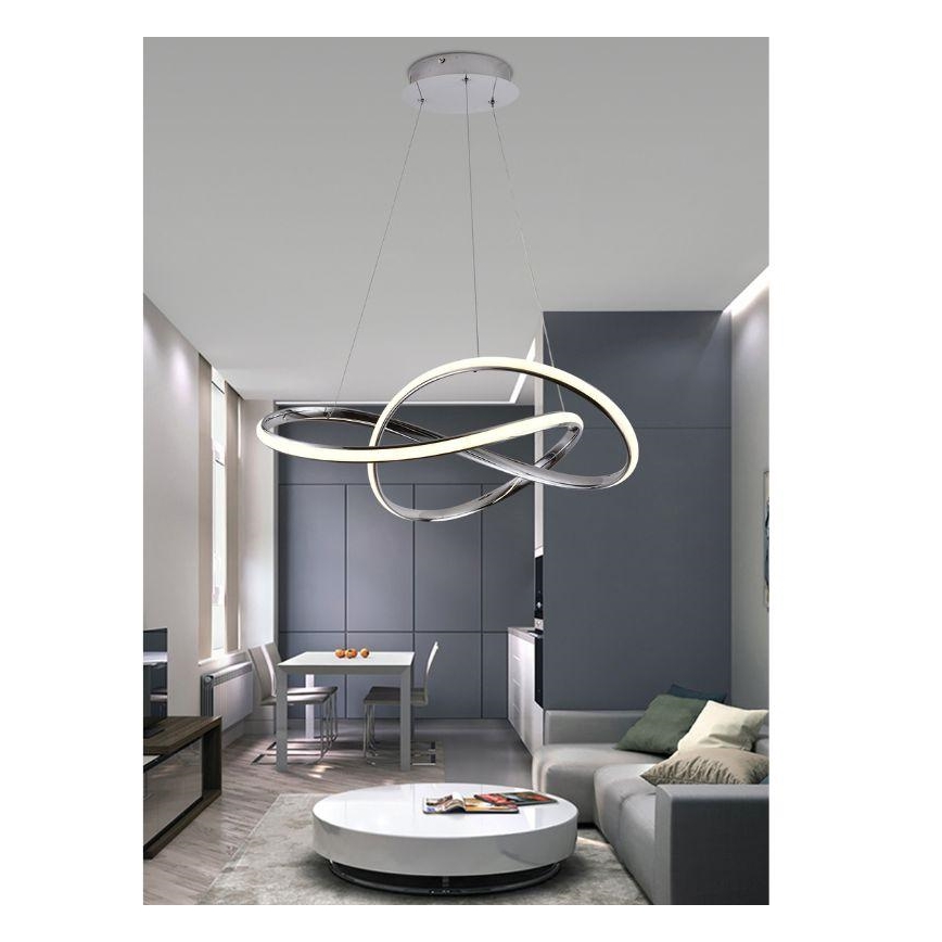 LED dimmbare Hängeleuchte an Kabel LED/70W/230V 3000-6500K Ø 60 cm glänzender Chrom + Fernbedienung