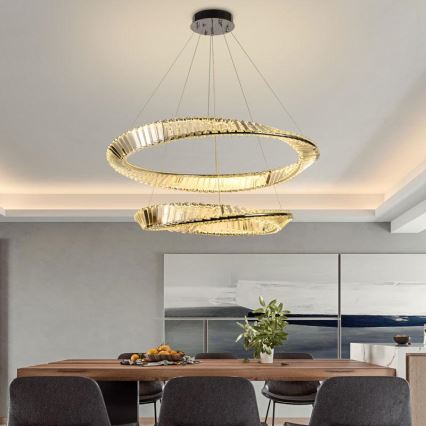LED dimmbarer Kristall-Kronleuchter an Kabel LED/90W/230V 3000-6500K glänzender Chrom + Fernbedienung