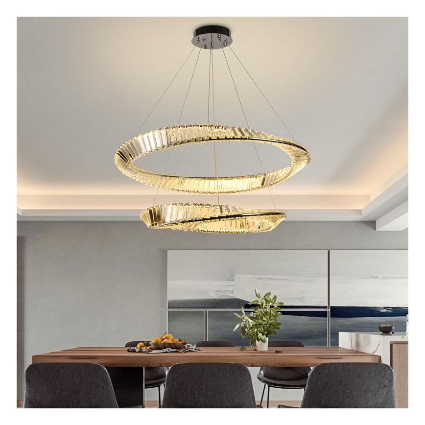 LED dimmbarer Kristall-Kronleuchter an Kabel LED/90W/230V 3000-6500K glänzender Chrom + Fernbedienung