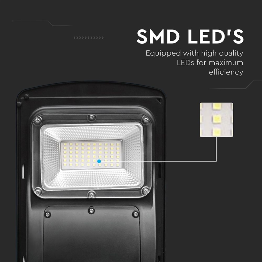 LED dimmbare Solar-Straßenleuchte mit Bewegungs- und Dämmerungssensor LED/6W/3,2V 6000K IP65 5000 mAh schwarz + Fernbedienung
