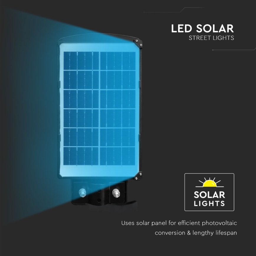 LED dimmbare Solar-Straßenleuchte mit Bewegungs- und Dämmerungssensor LED/6W/3,2V 6000K IP65 5000 mAh schwarz + Fernbedienung