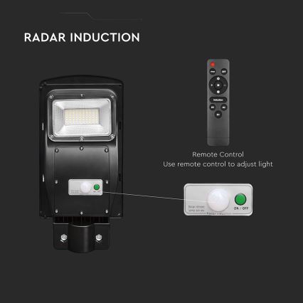 LED dimmbare Solar-Straßenleuchte mit Bewegungs- und Dämmerungssensor LED/6W/3,2V 6000K IP65 5000 mAh schwarz + Fernbedienung