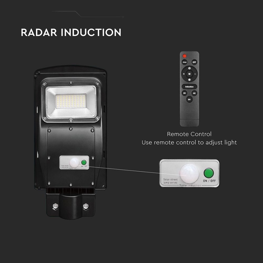 LED dimmbare Solar-Straßenleuchte mit Bewegungs- und Dämmerungssensor LED/6W/3,2V 6000K IP65 5000 mAh schwarz + Fernbedienung