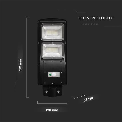 LED dimmbare Solar-Straßenleuchte mit Bewegungs- und Dämmerungssensor LED/8W/3,2V 6000K IP65 9000 mAh schwarz + Fernbedienung