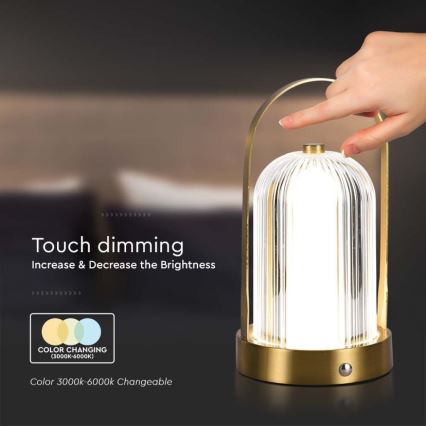 LED dimmbare wiederaufladbare Touch-Tischlampe LED/1W/5V 3000-6000K 1800 mAh gold