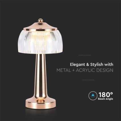 LED dimmbare, wiederaufladbare Touch-Tischlampe LED/1W/5V 3000-6000K 1800 mAh Roségold