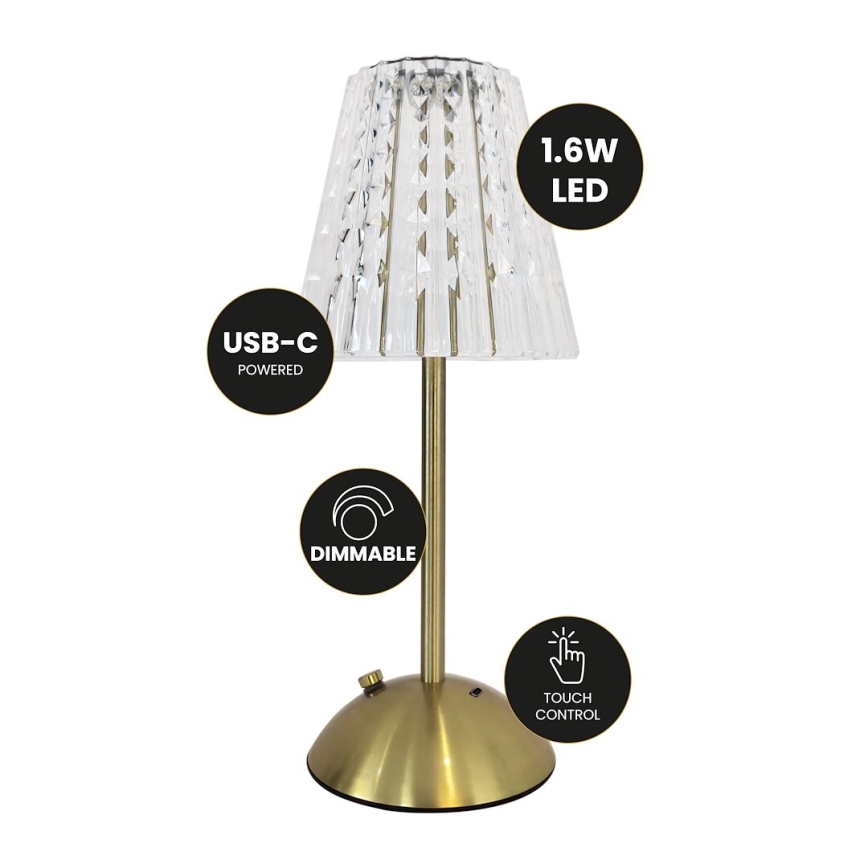 LED dimmbare Touch-Ladetischlampe ELBA LED/1,6W/800 mAh 3000/4000/6000K gold/klar