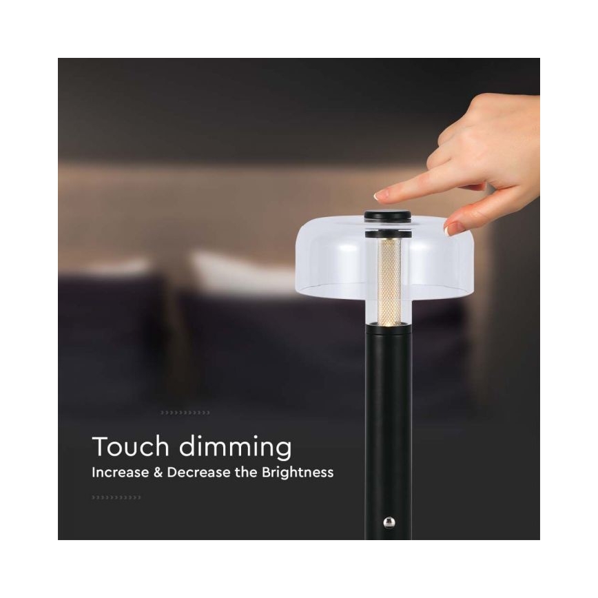 LED dimmbare wiederaufladbare Touch-Tischlampe LED/1W/5V 3000K 1800 mAh schwarz
