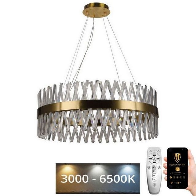 LED dimmbarer Kristall-Kronleuchter an Kabel LED/110W/230V 3000-6500K gold + Fernbedienung