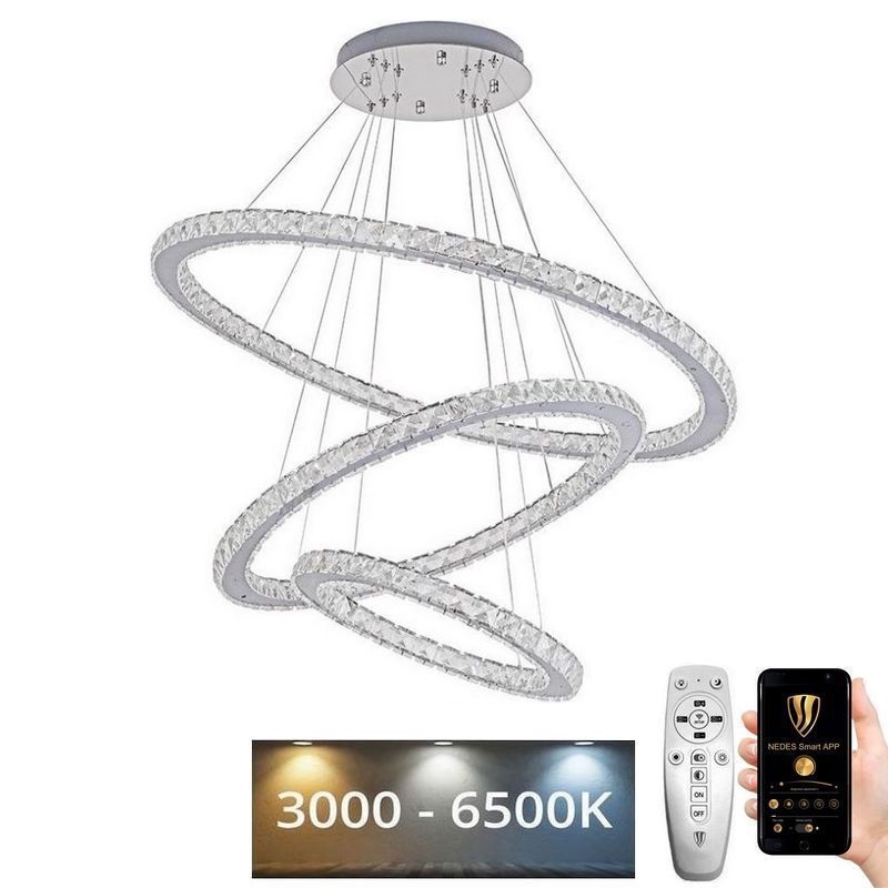 LED dimmbarer Kristall-Kronleuchter an Kabel LED/210W/230V 3000-6500K Silber + Fernbedienung