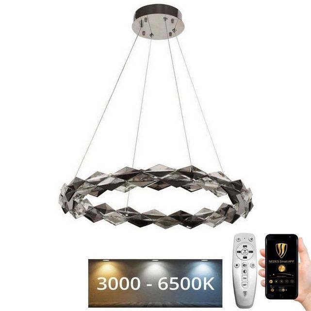 LED dimmbarer Kristall-Kronleuchter an Kabel LED/40W/230V 3000-6500K glänzender Chrom + Fernbedienung