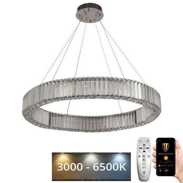 LED dimmbarer Kristall-Kronleuchter an Kabel LED/50W/230V 3000-6500K glänzender Chrom + Fernbedienung