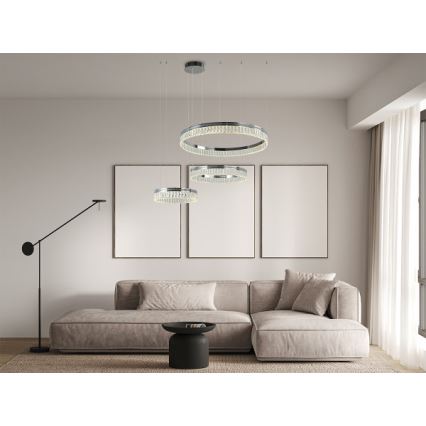 LED-dimmbarer Kristall-Pendelleuchter an Stahlseil THALIA LED/120W/230V 3000-6000K + Fernbedienung