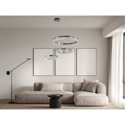 LED-dimmbarer Kristall-Pendelleuchter an Stahlseil THALIA LED/120W/230V 3000-6000K + Fernbedienung