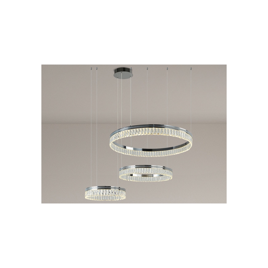 LED-dimmbarer Kristall-Pendelleuchter an Stahlseil THALIA LED/120W/230V 3000-6000K + Fernbedienung