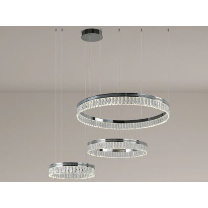 LED-dimmbarer Kristall-Pendelleuchter an Stahlseil THALIA LED/120W/230V 3000-6000K + Fernbedienung