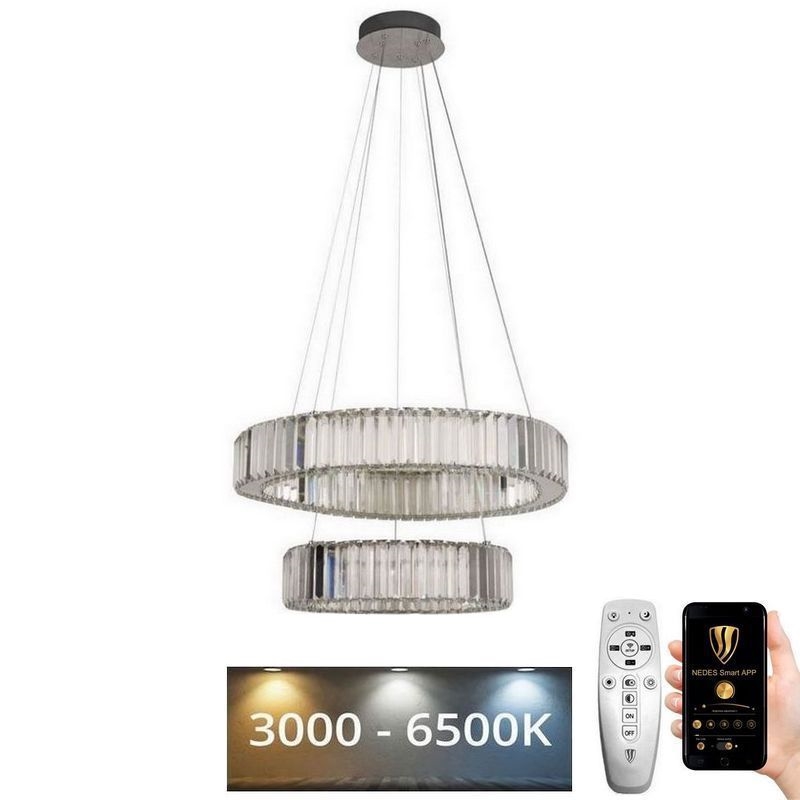 LED dimmbarer Kristall-Pendelleuchter an Seil LED/65W/230V 3000-6500K glänzender Chrom + Fernbedienung