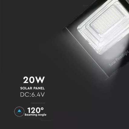 LED dimmbarer Solarstrahler LED/20W/6,4V 4000K IP65 10000 mAh + Fernbedienung