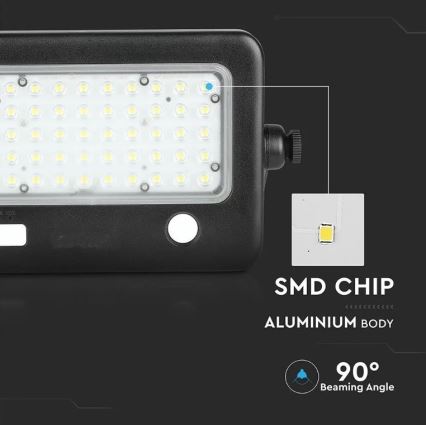 LED dimmbarer Solarstrahler mit Sensor LED/10W/3,7V 4000K IP65 7200 mAh + USB-Anschluss
