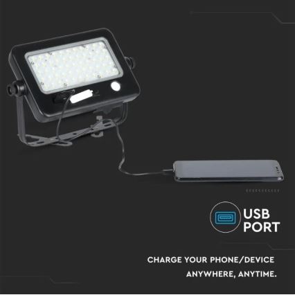 LED dimmbarer Solarstrahler mit Sensor LED/10W/3,7V 4000K IP65 7200 mAh + USB-Anschluss