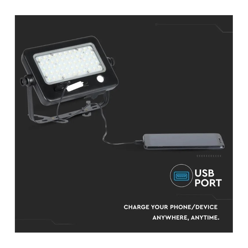 LED dimmbarer Solarstrahler mit Sensor LED/10W/3,7V 4000K IP65 7200 mAh + USB-Anschluss