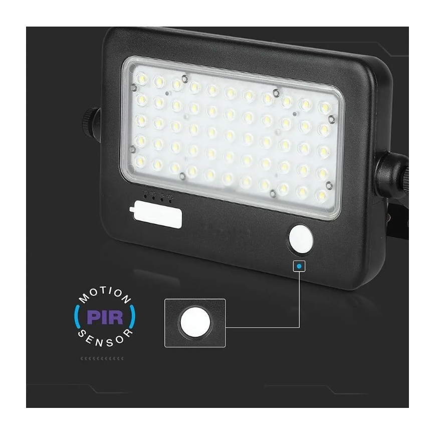 LED dimmbarer Solarstrahler mit Sensor LED/10W/3,7V 4000K IP65 7200 mAh + USB-Anschluss