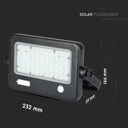 LED dimmbarer Solarstrahler mit Sensor LED/10W/3,7V 4000K IP65 7200 mAh + USB-Anschluss