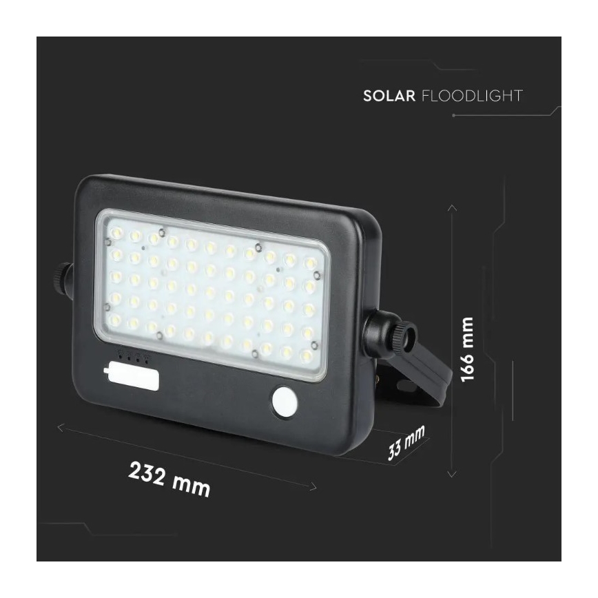 LED dimmbarer Solarstrahler mit Sensor LED/10W/3,7V 4000K IP65 7200 mAh + USB-Anschluss