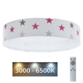 LED Dimmbares Kinder-Deckenleuchte SMART GALAXY KIDS LED/24W/230V 3000-6500K Sternchen Weiß/Rosa/Grau + Fernbedienung