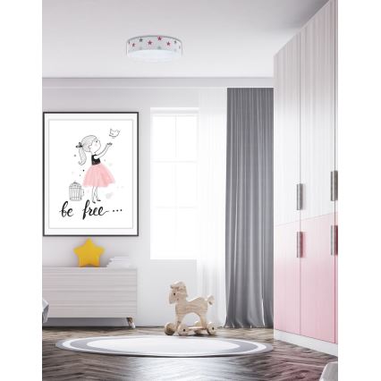 LED Dimmbares Kinder-Deckenleuchte SMART GALAXY KIDS LED/24W/230V 3000-6500K Sternchen Weiß/Rosa/Grau + Fernbedienung