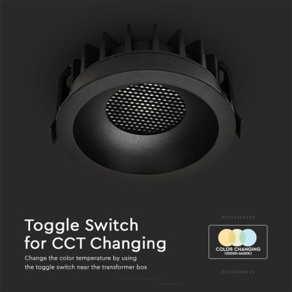 LED Einbauleuchte LED/18W/230V 3000/4000/6400K Ø 10,6 cm schwarz