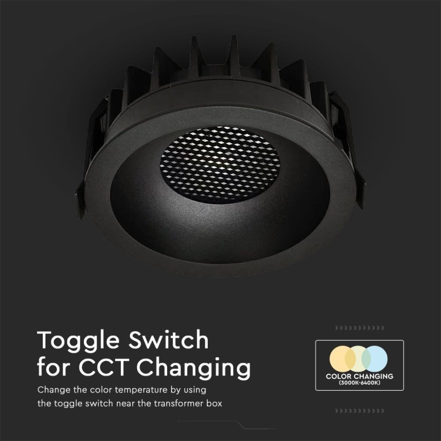 LED Einbauleuchte LED/18W/230V 3000/4000/6400K Ø 10,6 cm schwarz