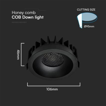 LED Einbauleuchte LED/18W/230V 3000/4000/6400K Ø 10,6 cm schwarz