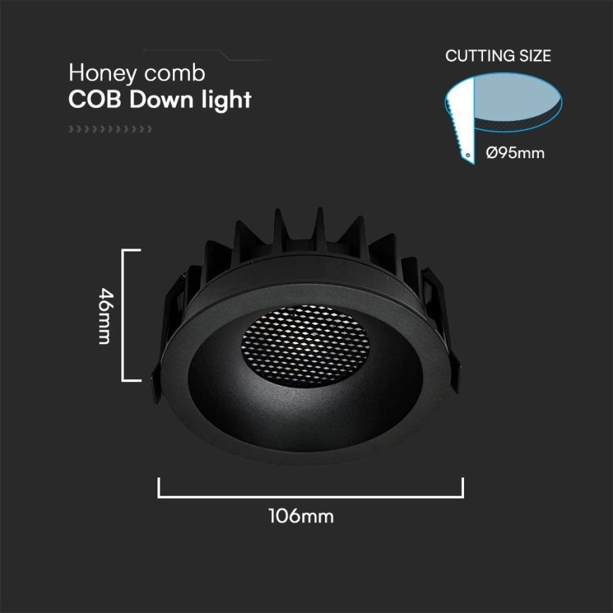 LED Einbauleuchte LED/18W/230V 3000/4000/6400K Ø 10,6 cm schwarz