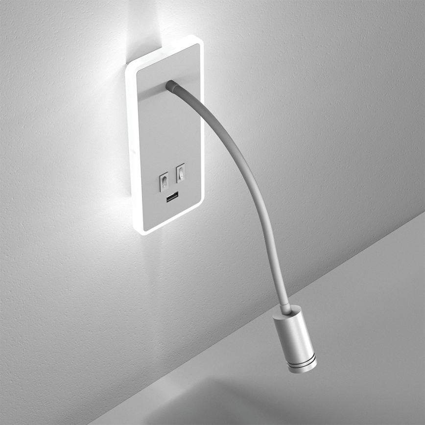 LED Flexibles Wandleuchte mit USB BASE 1xLED/8W+1xLED/2W/230V Weiß
