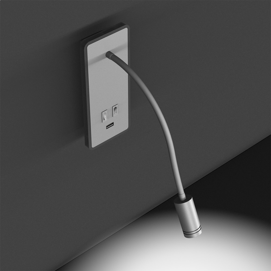 LED Flexibles Wandleuchte mit USB BASE 1xLED/8W+1xLED/2W/230V Weiß