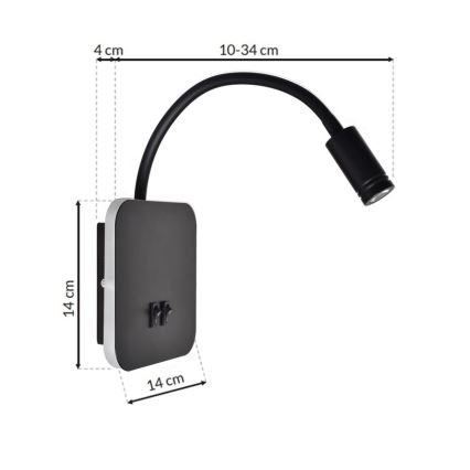 LED Flexibler Wandleuchte BASE 1xLED/8W+1xLED/2W/230V schwarz/silber
